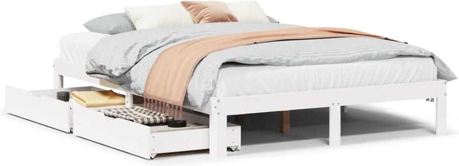 VidaXL Bedframe met lades massief grenenhout wit 140x200 cm