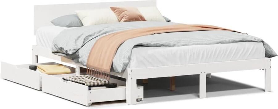 VidaXL Bedframe met lades massief grenenhout wit 160x200 cm