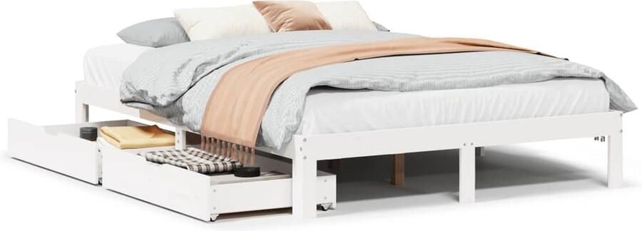 VidaXL Bedframe met lades massief grenenhout wit 140x190 cm