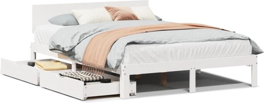 VidaXL Bedframe met lades massief grenenhout wit 140x200 cm