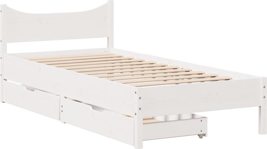 VidaXL Bedframe met lades massief grenenhout wit 100x200 cm - Foto 2