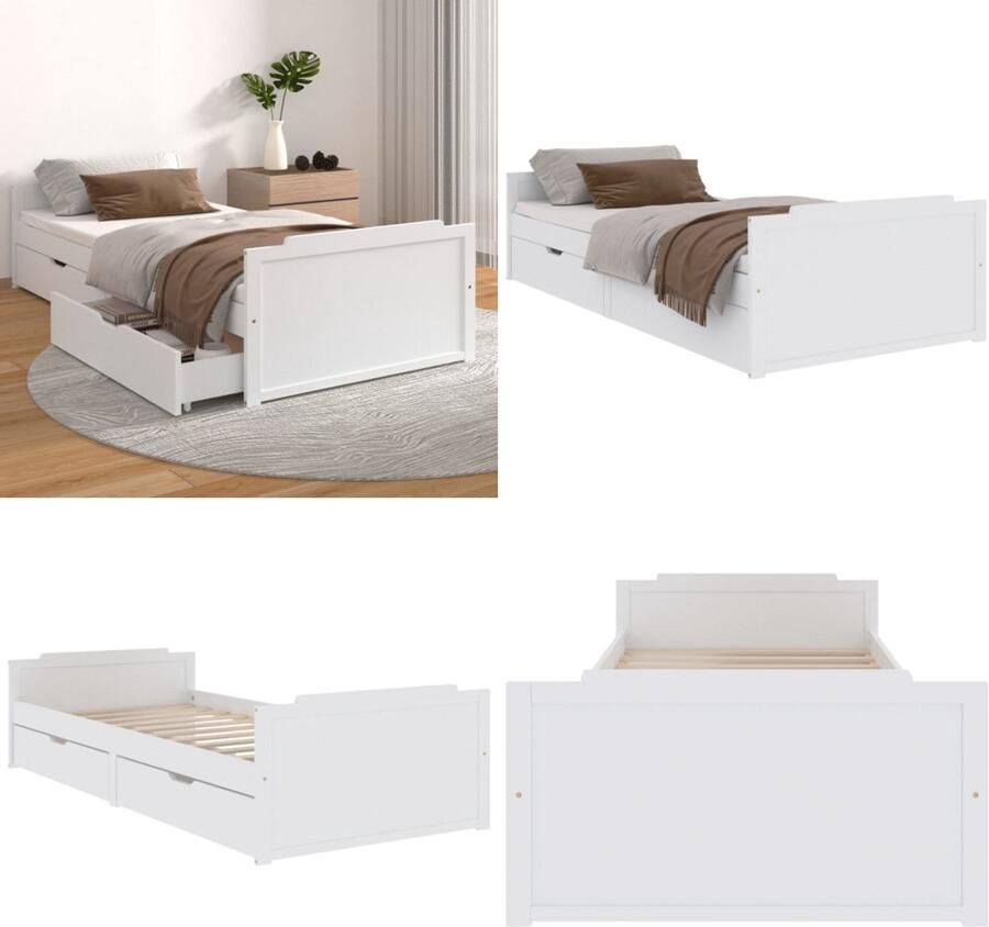 VidaXL Bedframe met lades massief grenenhout wit 90x200 cm Bedframe Bedframes Bed Ledikant