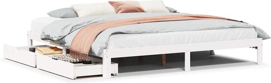 VidaXL Bedframe met lades Massief grenenhout Wit