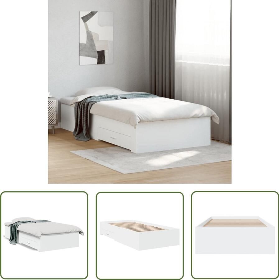 VidaXL Bedframe met lades wit 100x200 cm Slaapkamer Meubels Houten Bed Frame Wit Bed Tweepersoons Bed Boxspring Bed Met Lade