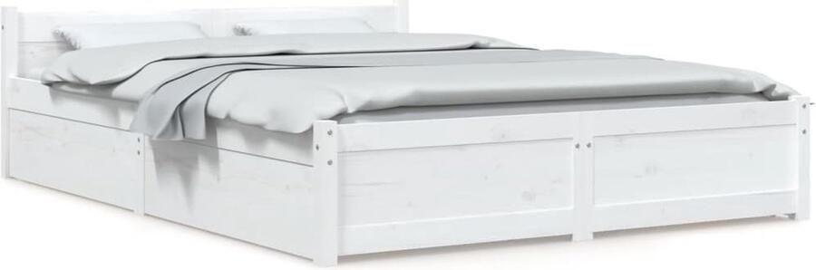 VidaXL Bedframe met Lades Wit 140x190 cm Houten Bed Classic Bed Tweepersoons Bed Boxspring Frame Slaapcomfort Witte Bed Bedroom Furniture - Foto 2