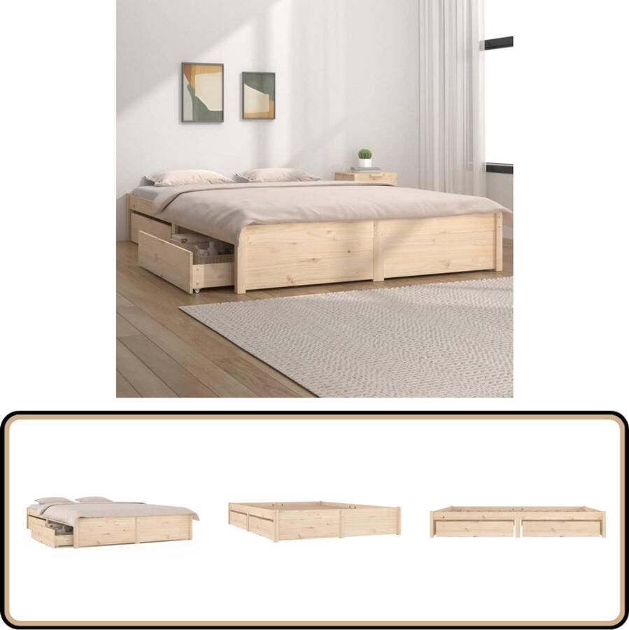 VidaXL Bedframe met Lades Wit 150x200 cm Houten Bed Frame Bed Frame Bruin King Size Bed Frame Bed Frame Met Laden Massief Hout Bed Frame Grenenhout Bed Frame Bedroom Furniture
