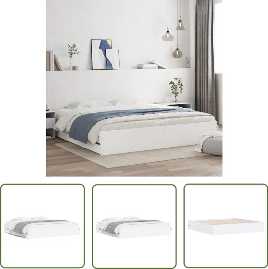 VidaXL Bedframe met lades Wit 160x200 cm Bed Frame Houten Bed Tweepersoonsbed Boxspring Bed Witte Bed Slaapkamersdecoratie Bergruimte Design Bed Minimalistisch Bed Modern Bed Budget Friendly Bed