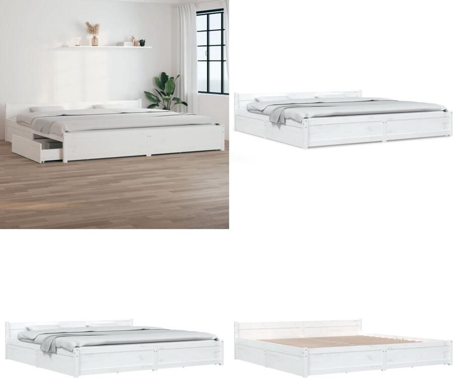 VidaXL Bedframe met lades wit 180x200 cm Super King Size Bedframe Bedframes Bed Bedbodem