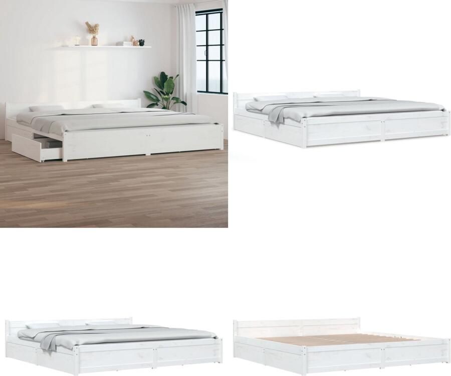 VidaXL Bedframe met lades wit 200x200 cm Bedframe Bedframes Bed Bedbodem
