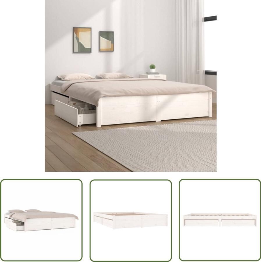 VidaXL Bedframe met lades wit 200x200 cm Houten Bedframe Grenenhout Bedframe Met Lades Wit Bedframe Tweepersoons Bedframe 200x200 Cm Bedframe