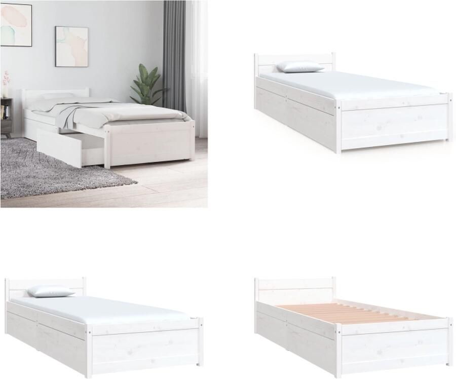 VidaXL Bedframe met lades wit 75x190 cm 2FT6 Small Single Bedframe Bedframes Eenpersoonsbed Bed