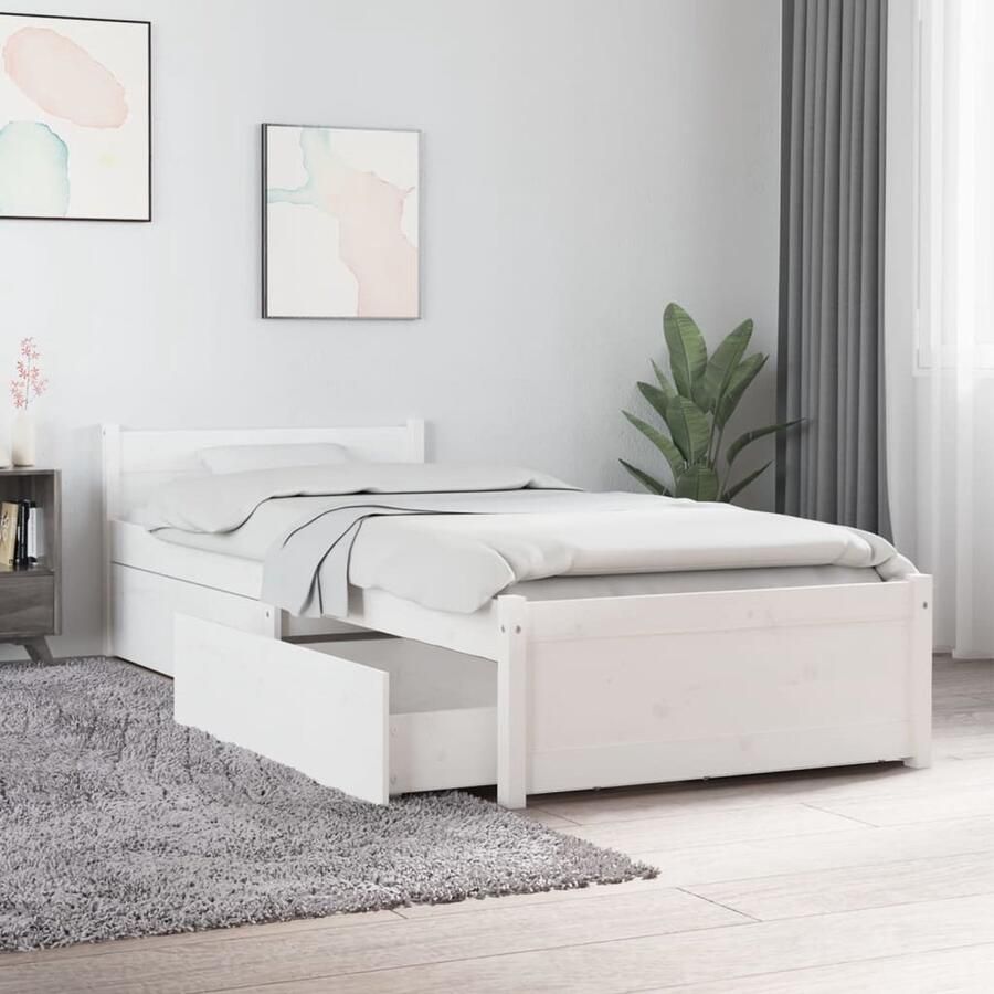 VidaXL Bedframe met lades Wit 75x190 cm Houten Bed Frame Eengezinsbed Enkel Bed Witte Bed Frame Bed Met Lades Stapelbare Bedladekasten