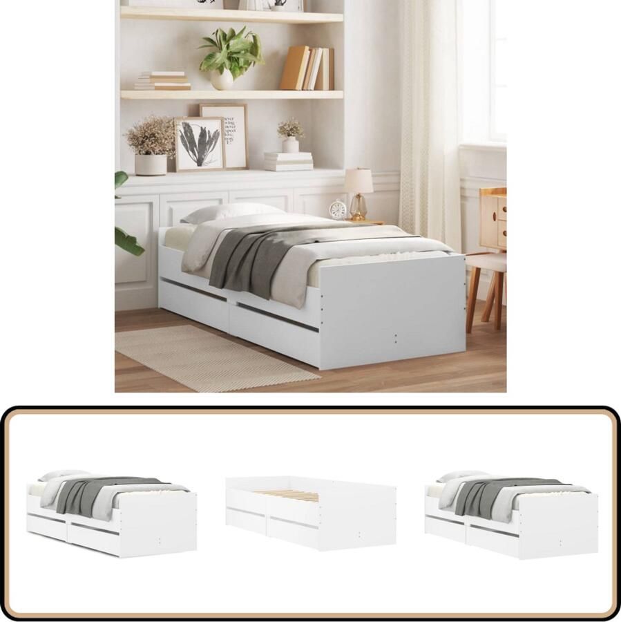VidaXL Bedframe met lades wit 75x190 cm Small Single