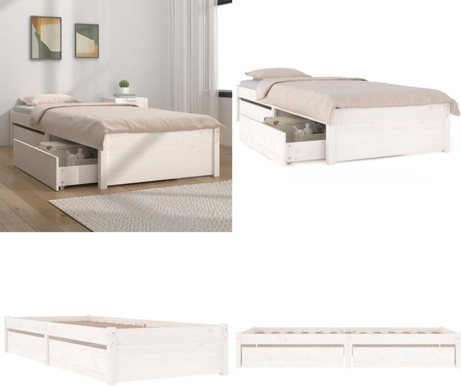 VidaXL Bedframe met lades wit 90x190 cm Bedframe Bedframes Eenpersoonsbed Bed