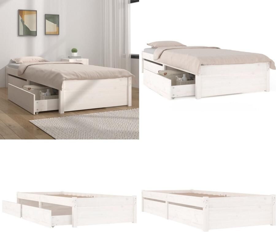 VidaXL Bedframe met lades wit 90x200 cm Bedframe Bedframes Eenpersoonsbed Bed