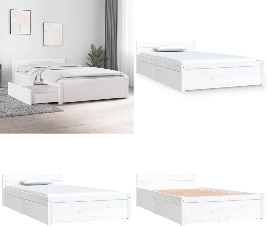 VidaXL Bedframe met lades wit 90x200 cm Bedframe Bedframes Eenpersoonsbed Bed