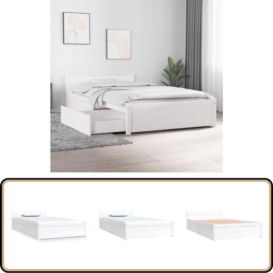 VidaXL Bedframe met lades wit 90x200 cm Houten Bed Frame Bed Frame Wit Bed Frame Met Opbergvakken Bed Frame 90x200 Tweepersoons Bed Frame