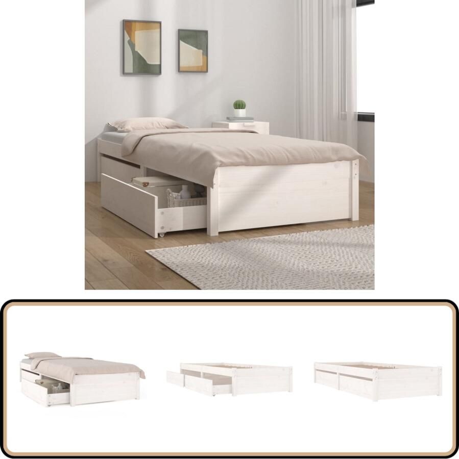 VidaXL Bedframe met Lades Wit 90x200 cm Houten Bed Frame Slaapkamers Bed Frames Één Persoonsbed Boxspring