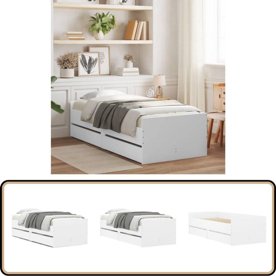 VidaXL Bedframe met lades wit 90x200 cm