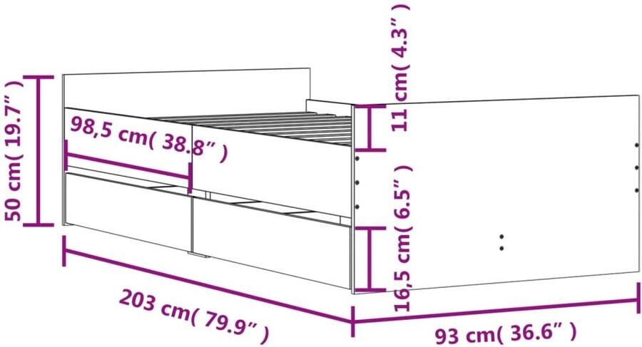 VidaXL -Bedframe-met-lades-wit-90x200-cm - Foto 4