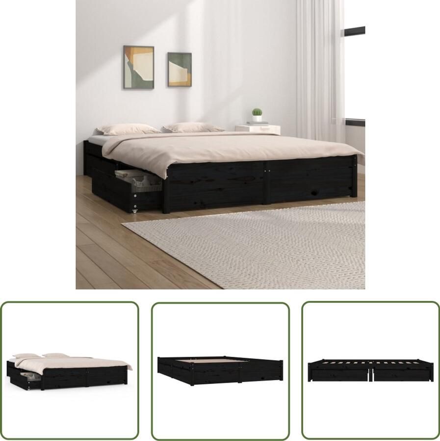 VidaXL Bedframe met Lades Zwart 120x190 cm Houten Bed Frame Tweepersoonsbed Bedframe Met Opbergruimte Boxspring Bed Hoofdbord
