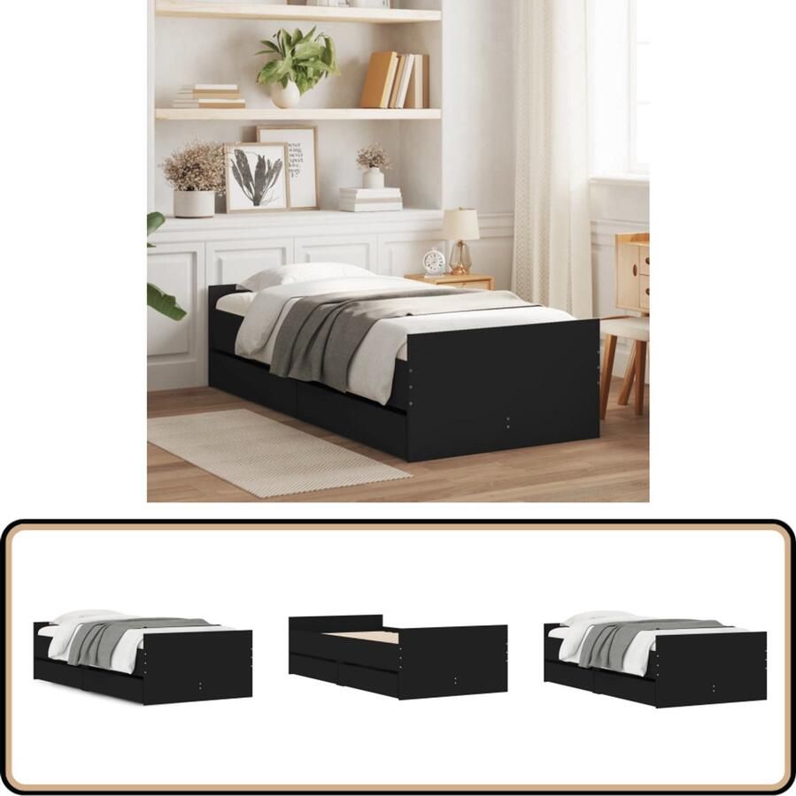 VidaXL Bedframe met lades zwart 75x190 cm Small Single