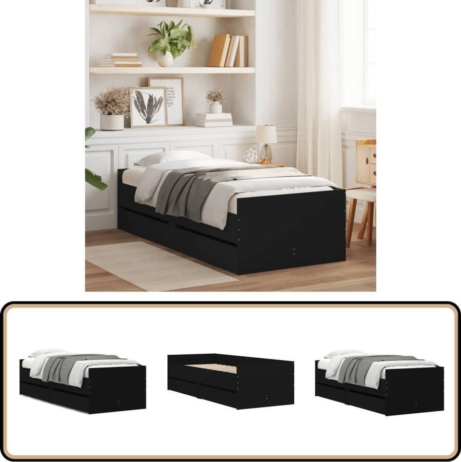 VidaXL Bedframe met lades zwart 75x190 cm Small Single