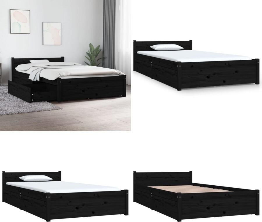 VidaXL Bedframe met lades zwart 90x200 cm Bedframe Bedframes Eenpersoonsbed Bed