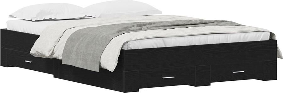 VidaXL Bedframe met lades Zwart Eiken 135x190 cm Gemaakt van engineered wood - Foto 2