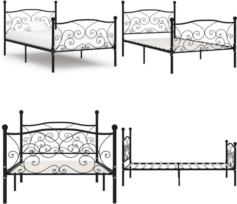 VidaXL Bedframe met lattenbodem metaal zwart 90x200 cm Bedframe Bedframes Eenpersoonsbed Eenpersoonsbedden