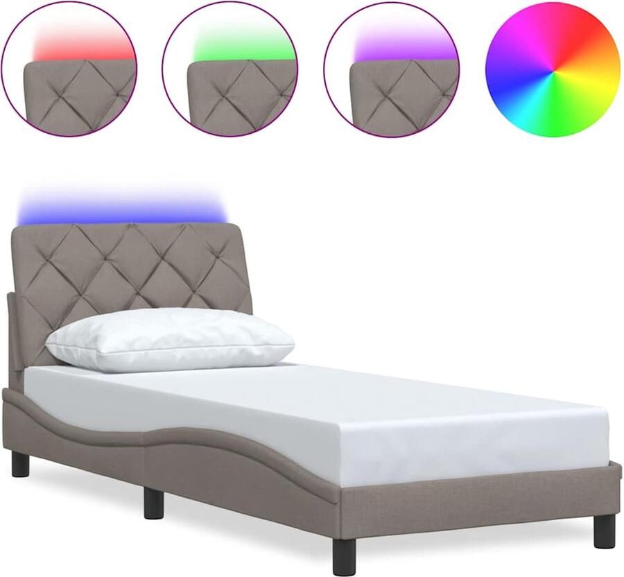 VidaXL Bedframe met LED 90x200 cm Taupe Bed Frame Led Bed Modern Bed Taupe Bed Tweepersoonsbed Slaapcomfort Hoofdbord Usb Aansluiting Bedroom Furniture Bed - Foto 2