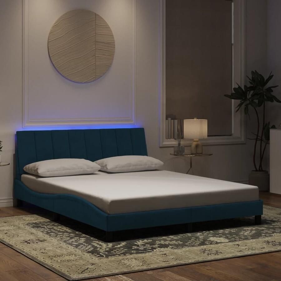 VidaXL Bedframe met LED en fluweel blauw 160x200 cm