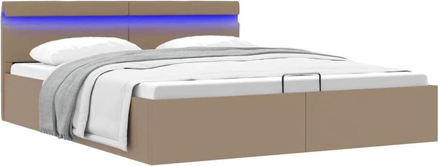VidaXL Bedframe met LED en Opbergruimte Cappuccino Hydraulisch Bed Kapstok Lederlook Bed Boxspring Bed Opbergbed Led Verlichting Bed Tweepersoonsbed - Foto 2