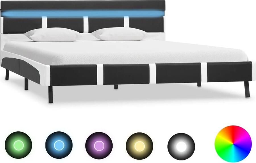 VidaXL Bedframe met LED Kunstleer 140x200 cm Platformbed Kunstleder Bed Led Bed Frame Tweepersoons Bed Grijze Bed Mdf Bed - Foto 2