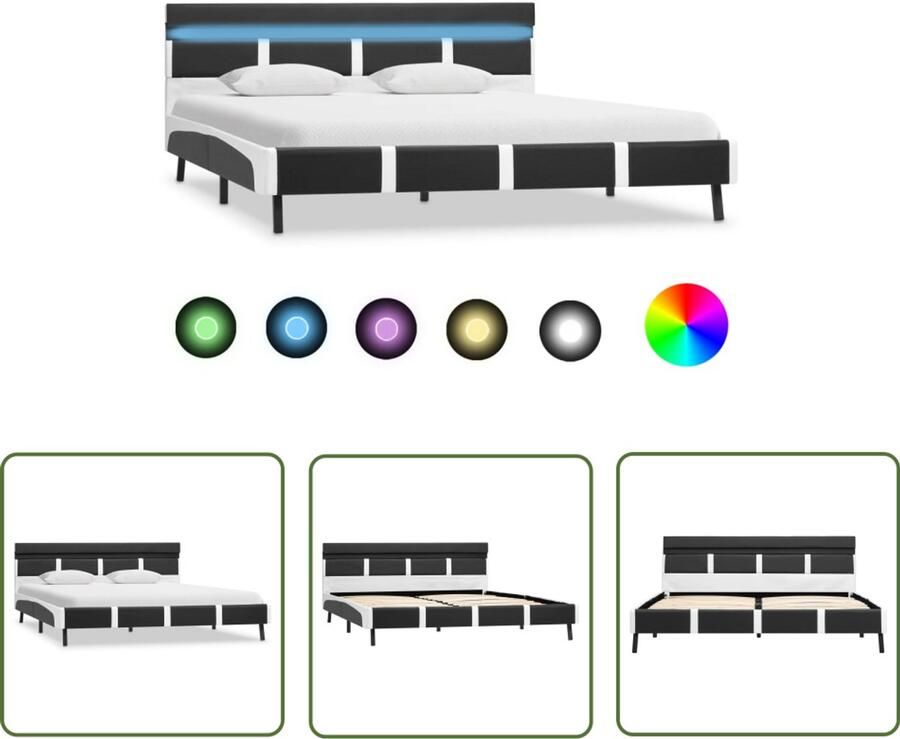 VidaXL Bedframe met LED Kunstleer 140x200 cm Platformbed Kunstleder Bed Led Bed Frame Tweepersoons Bed Grijze Bed Mdf Bed