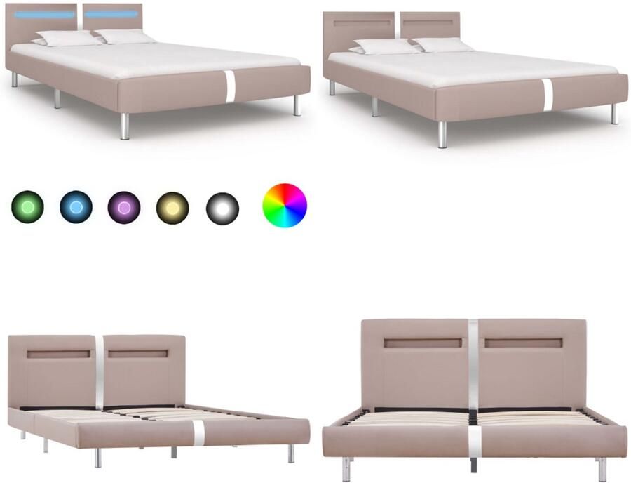 VidaXL Bedframe met LED kunstleer cappuccino 120x200 cm Bedframe Bedframes Bed Bedden