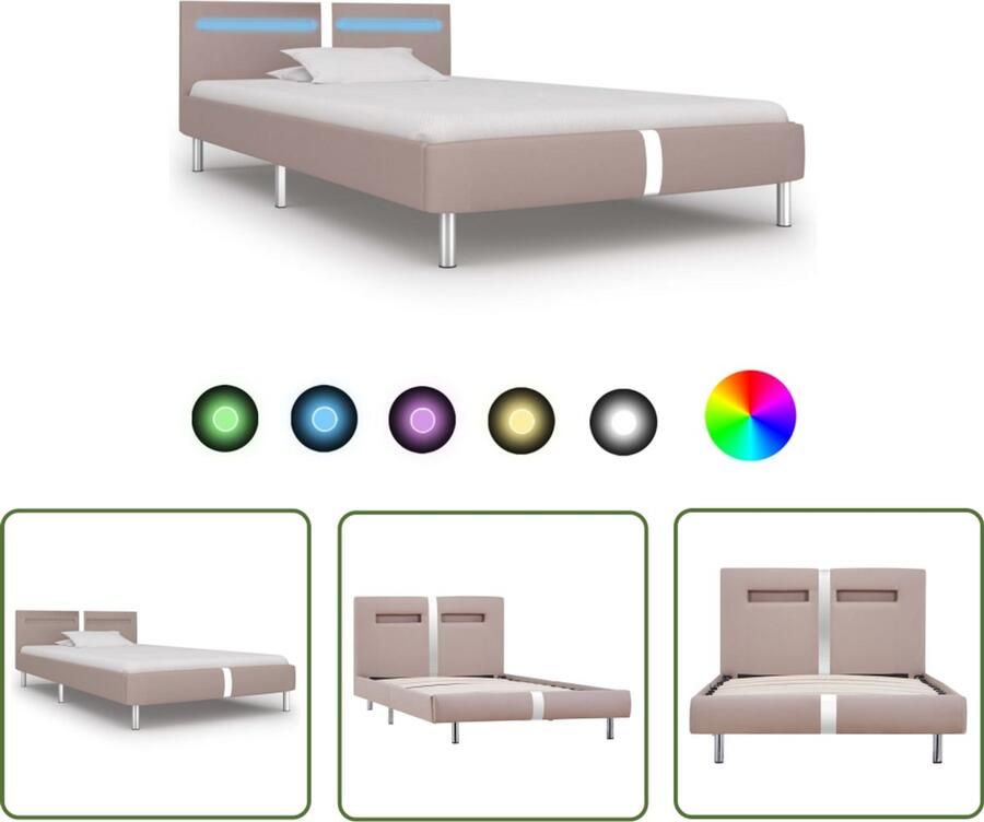 VidaXL Bedframe met LED Kunstleer Cappuccino 90x200 cm Bedframe Kapstok Led Strip Bedroom Furniture Beige Bed Single Bed Wooden Bed Metal Bed