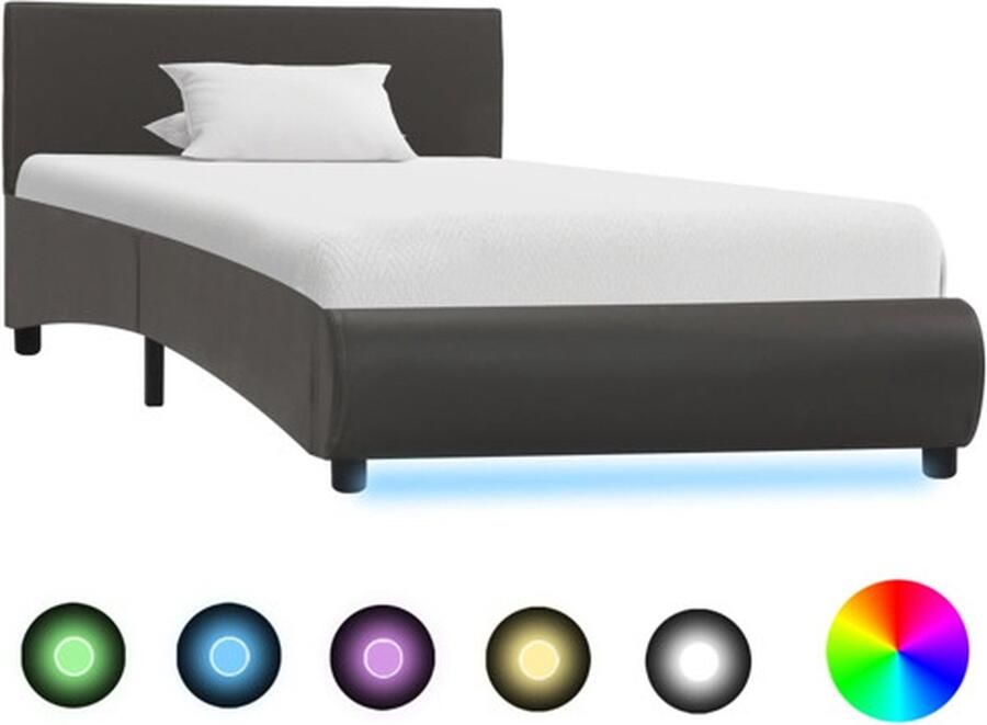 VidaXL -Bedframe-met-LED-kunstleer-grijs-100x200-cm
