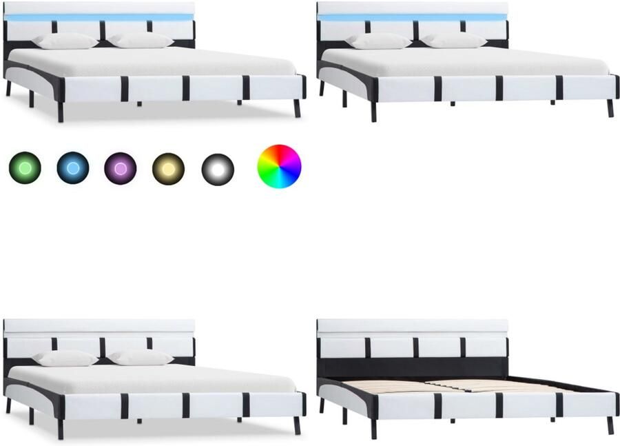 VidaXL Bedframe met LED kunstleer wit 140x200 cm Bedframe Bedframes Bed Bedden
