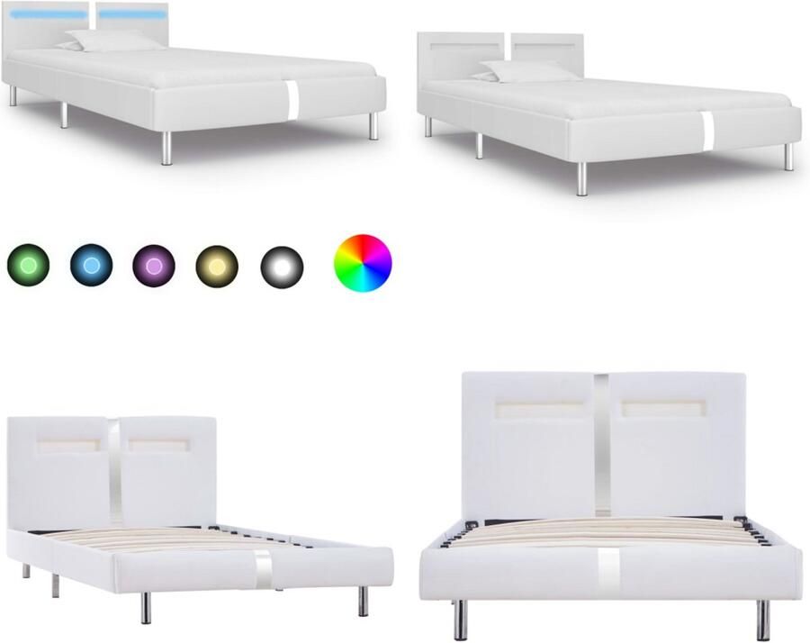 VidaXL Bedframe met LED kunstleer wit 90x200 cm Bedframe Bedframes Bed Bedden