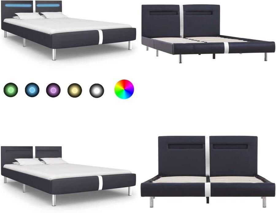 VidaXL Bedframe met LED kunstleer zwart 140x200 cm Bedframe Bedframes Bed Bedden