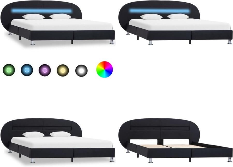 VidaXL Bedframe met LED kunstleer zwart 180x200 cm Bedframe Bedframes Bed Bedden