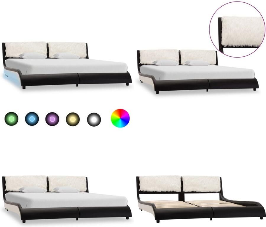 VidaXL Bedframe met LED kunstleer zwart en wit 180x200 cm Bedframe Bedframes Bed Bedden