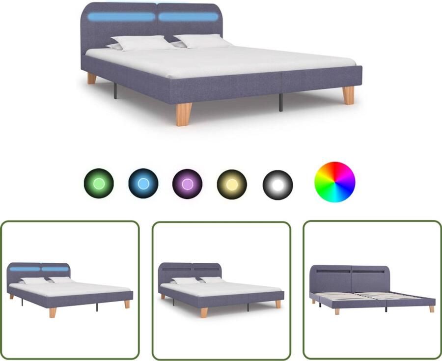 VidaXL Bedframe met LED Lichtgrijs 160x200 cm Led Frame Bed Tweepersoons Bed Grijs Bed Poppelaan Bed Mdf Bed Led Strip Bed Slaapkamer Meubels