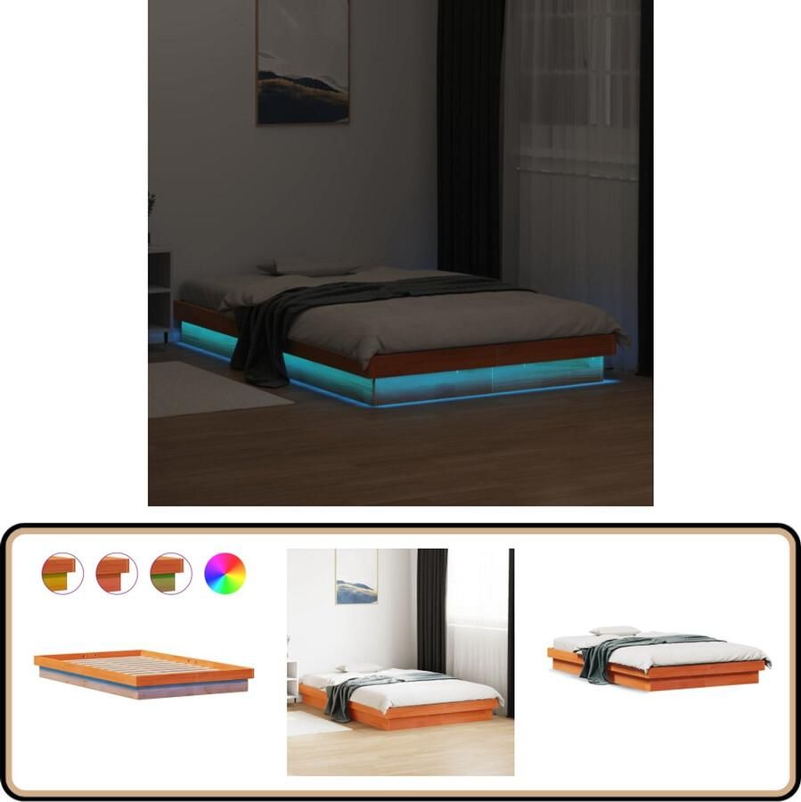 VidaXL Bedframe met LED massief grenenhout wasbruin 120x190 cm