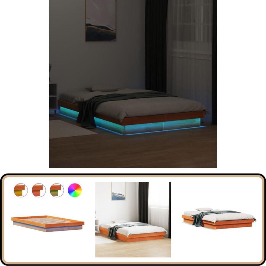 VidaXL Bedframe met LED massief grenenhout wasbruin 140x200 cm