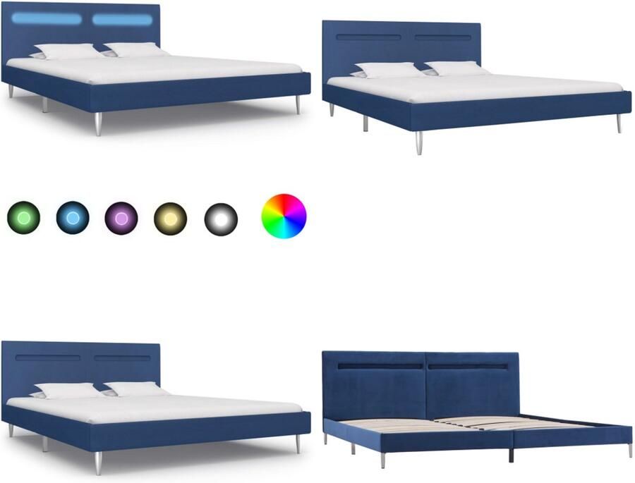 VidaXL Bedframe met LED stof blauw 180x200 cm Bedframe Bedframes Bed Bedden