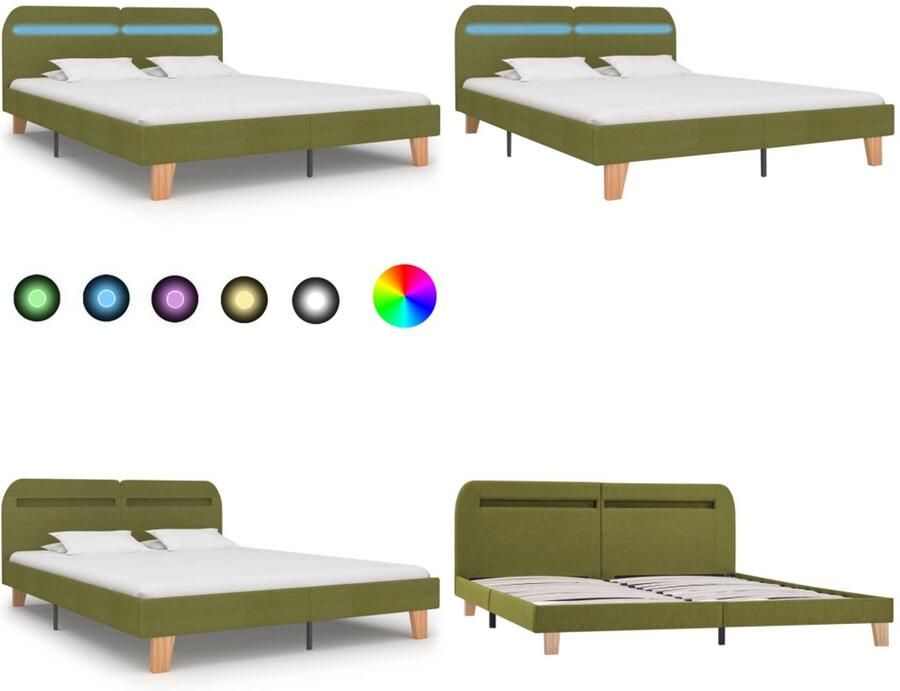 VidaXL Bedframe met LED stof groen 160x200 cm Bedframe Bedframes Bed Bedden