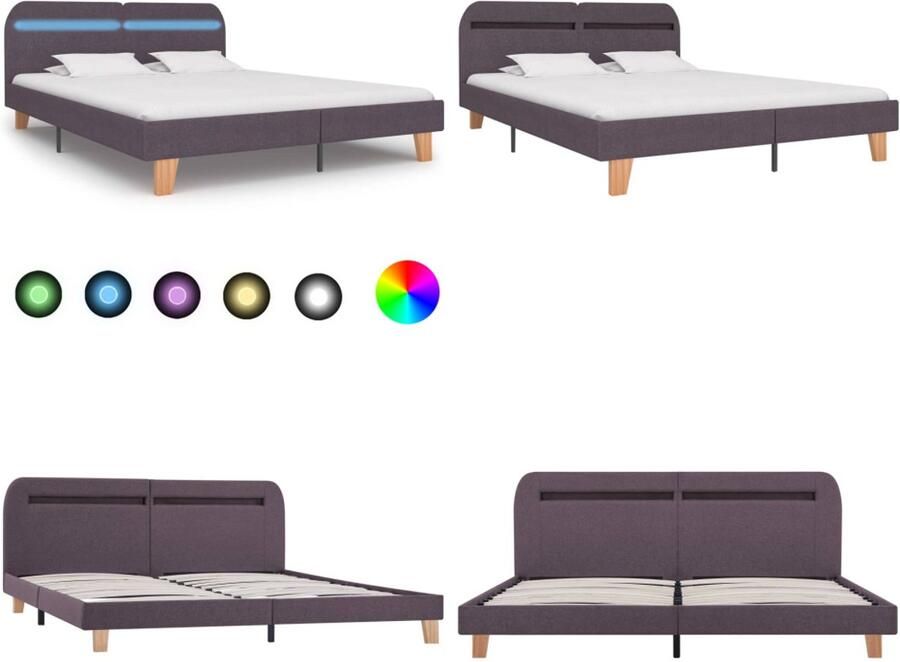 VidaXL Bedframe met LED stof taupe 160x200 cm Bedframe Bedframes Bed Bedden