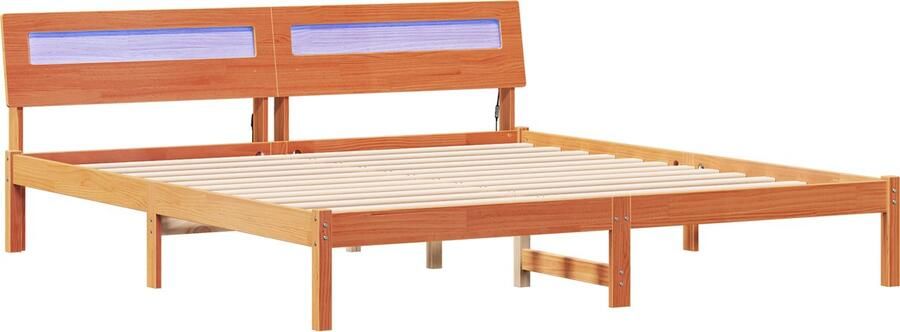 VidaXL Bedframe met LED -striplichten met hoofdeinde Bruin 200 x 200 cm Massief hout